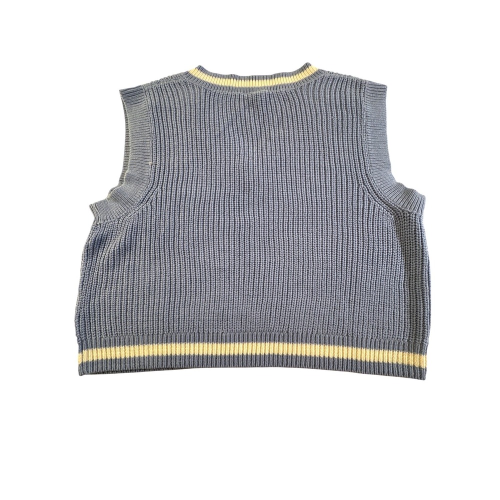 H&M Blue Knit Cropped Sweater Womens Vest V Neck Top Preppy Academia‎ Large NWOT - Picture 6 of 8